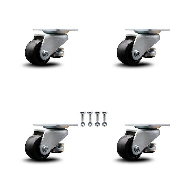 Nylon Swvl TP Light Duty Floor Leveling Caster w/2" Diameter Black Wheels, 4PK